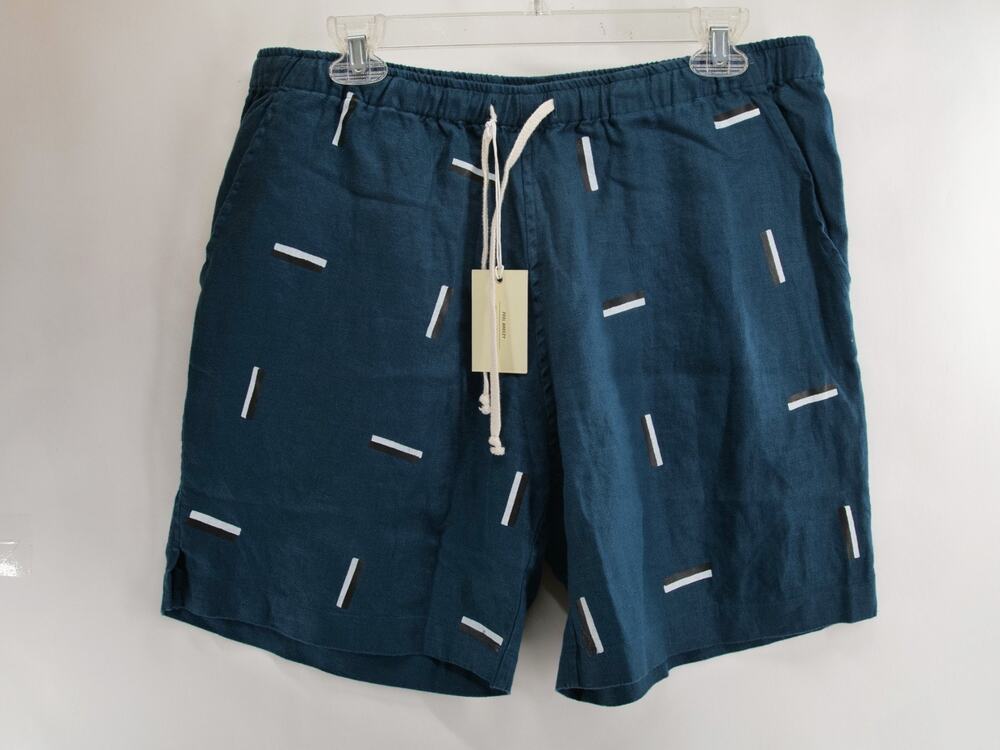 ALEX CRANE NWT Mens XL Teal Abstract Linen Drawstring Relaxed Fit Casual Shorts